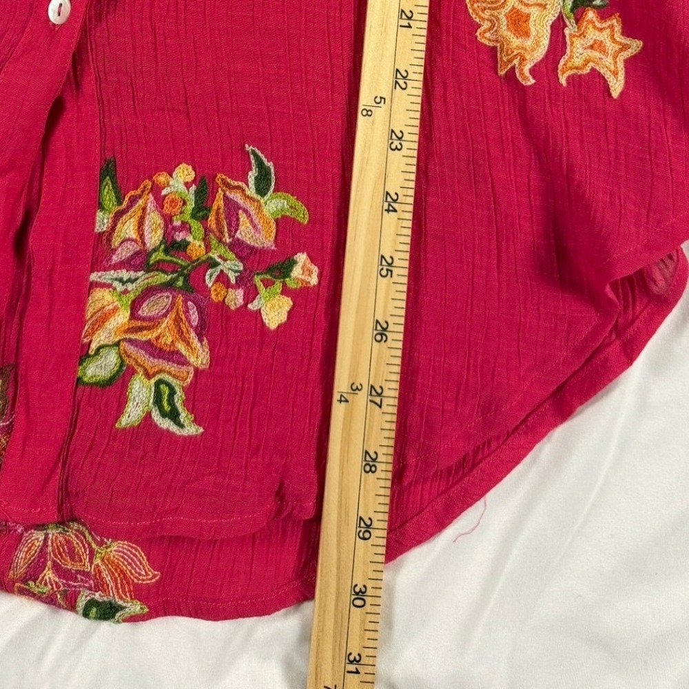 Figueroa & Flower Magenta Floral Embroidered Crinkle Gauze Button Down Shirt XL - Picture 2 of 7
